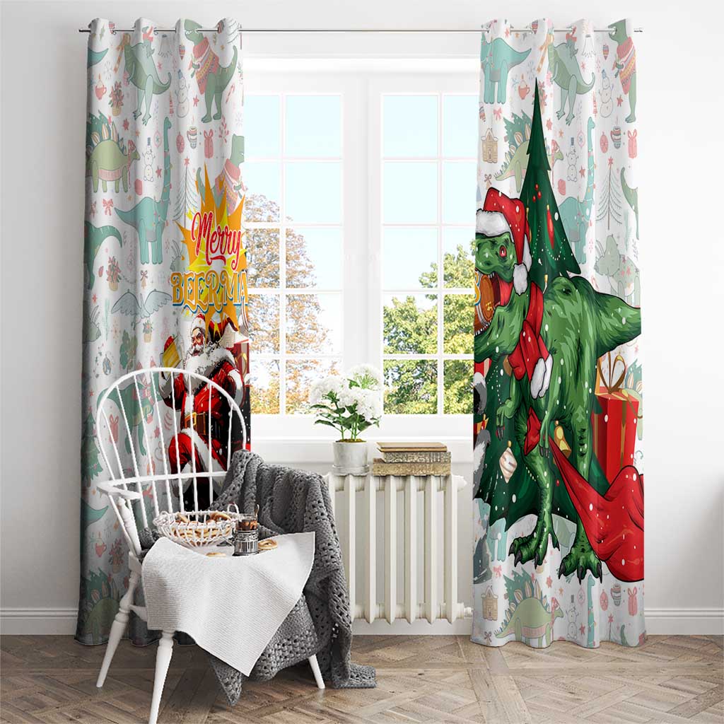 Cheer Santa Claus T-Rex Window Curtain Merry Beermas Christmas - Wonder Print Shop