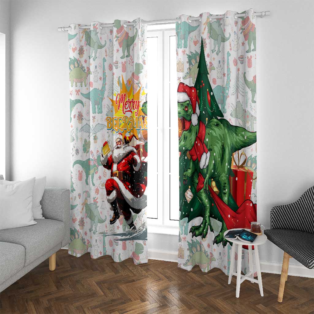 Cheer Santa Claus T-Rex Window Curtain Merry Beermas Christmas - Wonder Print Shop