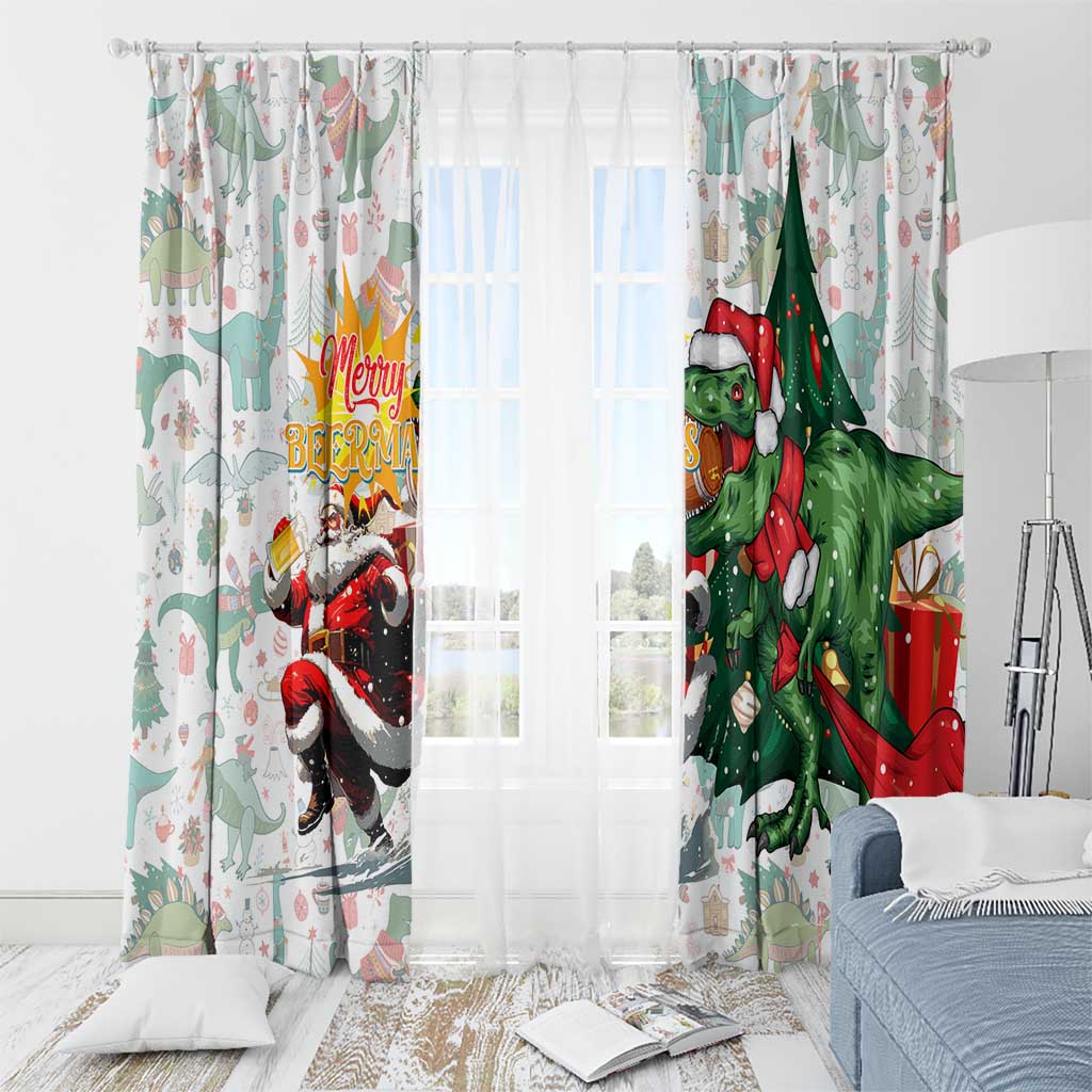 Cheer Santa Claus T-Rex Window Curtain Merry Beermas Christmas - Wonder Print Shop