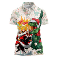 Cheer Santa Claus T-Rex Women Polo Shirt Merry Beermas Christmas - Wonder Print Shop