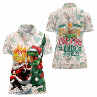 Cheer Santa Claus T-Rex Women Polo Shirt Merry Beermas Christmas - Wonder Print Shop