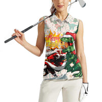 Cheer Santa Claus T-Rex Women Sleeveless Polo Shirt Merry Beermas Christmas - Wonder Print Shop