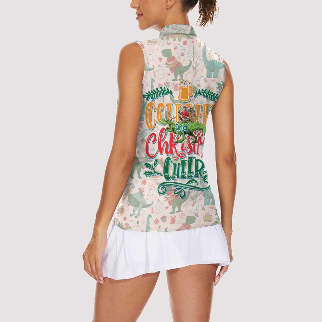 Cheer Santa Claus T-Rex Women Sleeveless Polo Shirt Merry Beermas Christmas - Wonder Print Shop