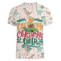 Cheer Santa Claus T-Rex Women V-Neck T-Shirt Merry Beermas Christmas - Wonder Print Shop