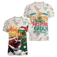 Cheer Santa Claus T-Rex Women V-Neck T-Shirt Merry Beermas Christmas - Wonder Print Shop