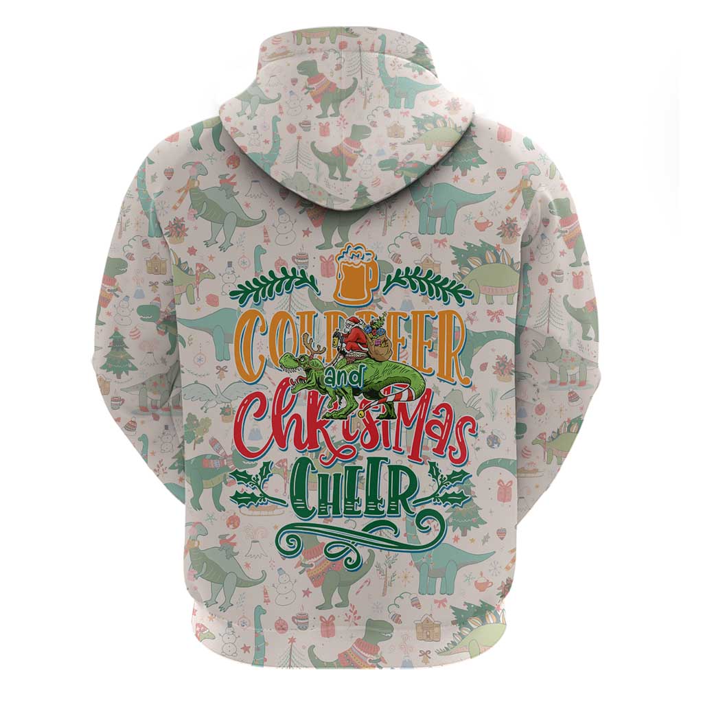 Cheer Santa Claus T-Rex Zip Hoodie Merry Beermas Christmas - Wonder Print Shop