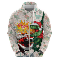 Cheer Santa Claus T-Rex Zip Hoodie Merry Beermas Christmas - Wonder Print Shop