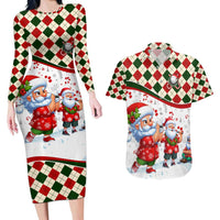 Santa Golf Club Couples Matching Long Sleeve Bodycon Dress and Hawaiian Shirt Christmas Winter Style - Wonder Print Shop