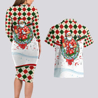Santa Golf Club Couples Matching Long Sleeve Bodycon Dress and Hawaiian Shirt Christmas Winter Style - Wonder Print Shop