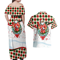 Santa Golf Club Couples Matching Off Shoulder Maxi Dress and Hawaiian Shirt Christmas Winter Style - Wonder Print Shop