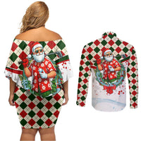Santa Golf Club Couples Matching Off Shoulder Short Dress and Long Sleeve Button Shirt Christmas Winter Style - Wonder Print Shop