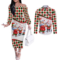 Santa Golf Club Couples Matching Off The Shoulder Long Sleeve Dress and Long Sleeve Button Shirt Christmas Winter Style
