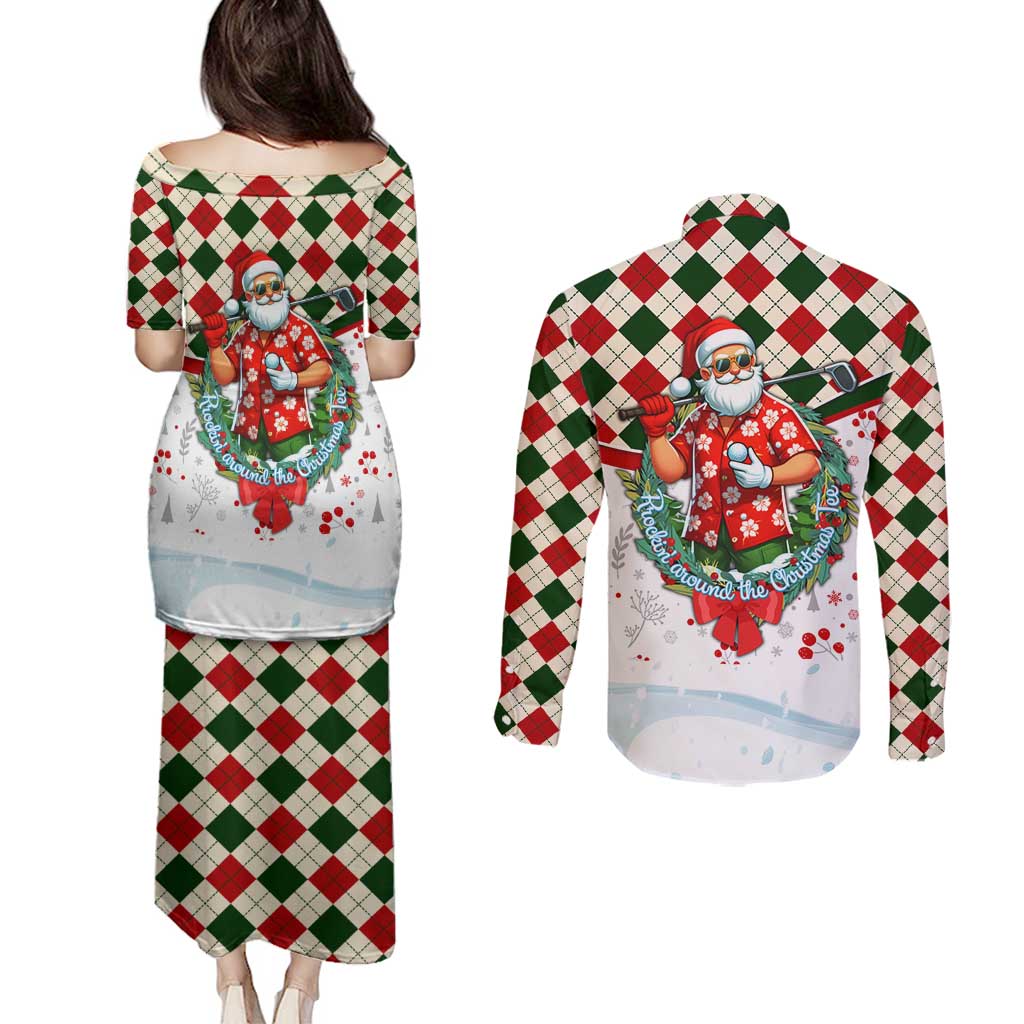 Santa Golf Club Couples Matching Puletasi and Long Sleeve Button Shirt Christmas Winter Style - Wonder Print Shop