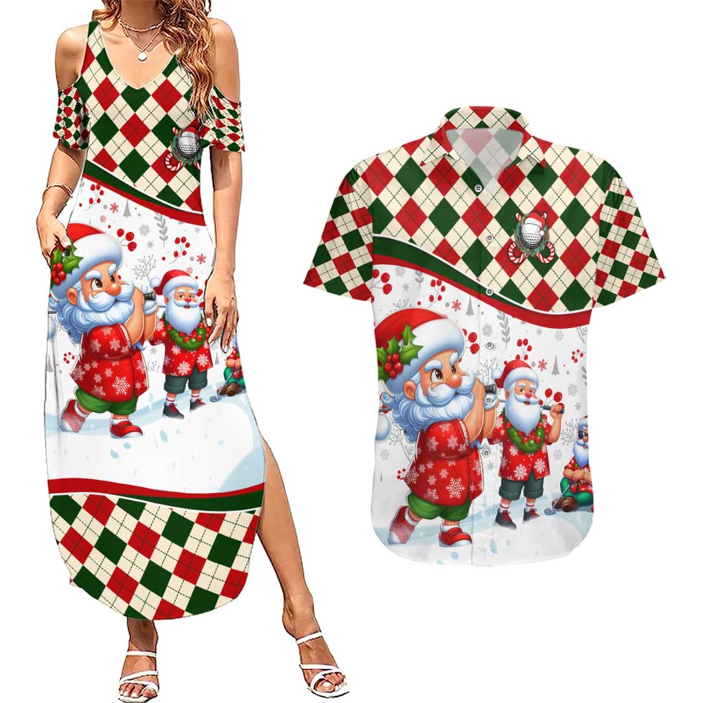 Santa Golf Club Couples Matching Summer Maxi Dress and Hawaiian Shirt Christmas Winter Style - Wonder Print Shop