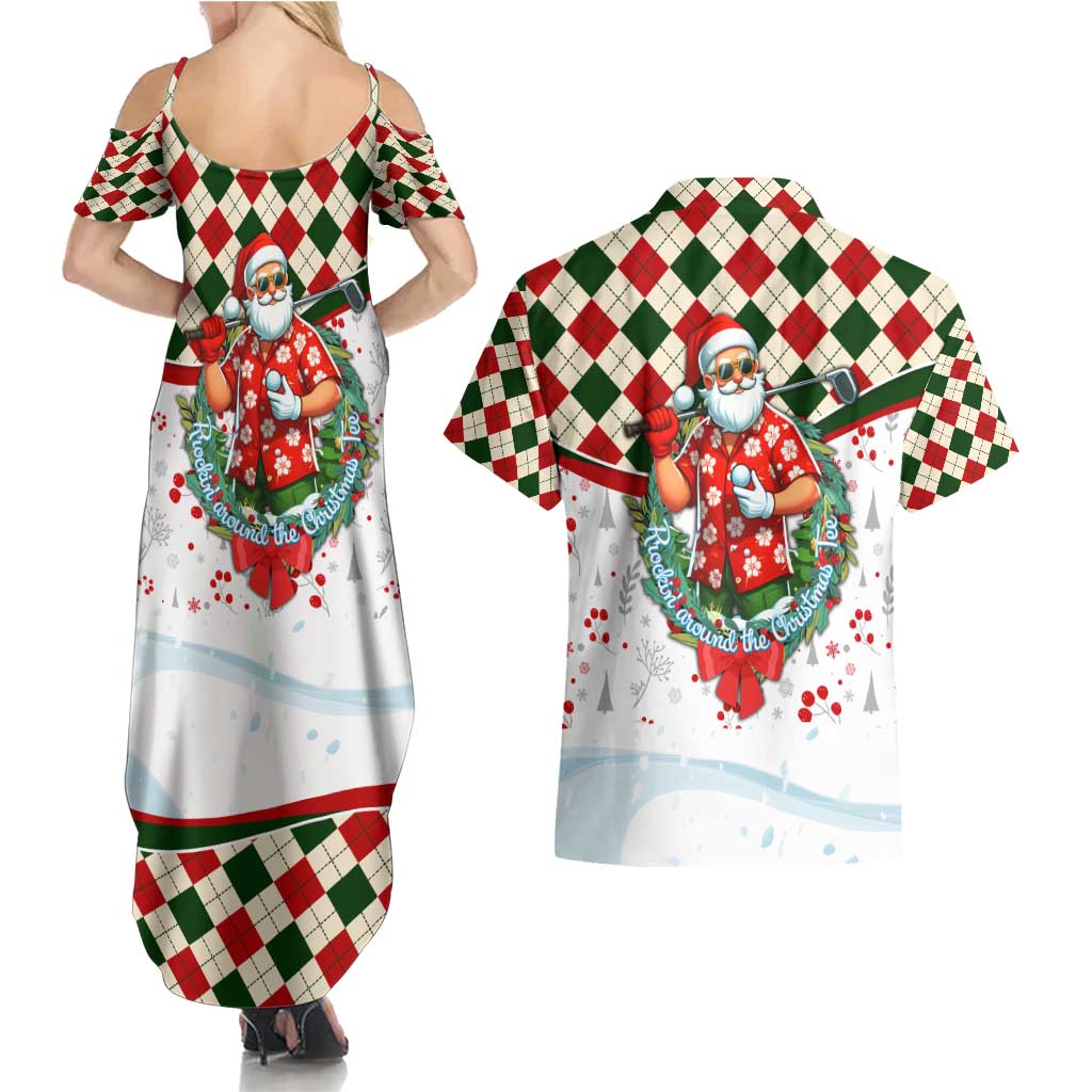 Santa Golf Club Couples Matching Summer Maxi Dress and Hawaiian Shirt Christmas Winter Style - Wonder Print Shop