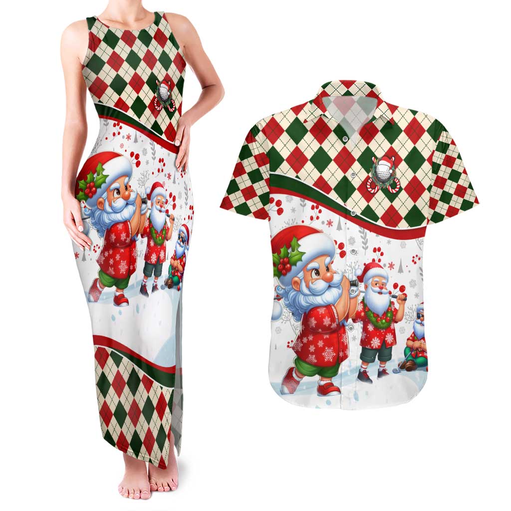 Santa Golf Club Couples Matching Tank Maxi Dress and Hawaiian Shirt Christmas Winter Style - Wonder Print Shop