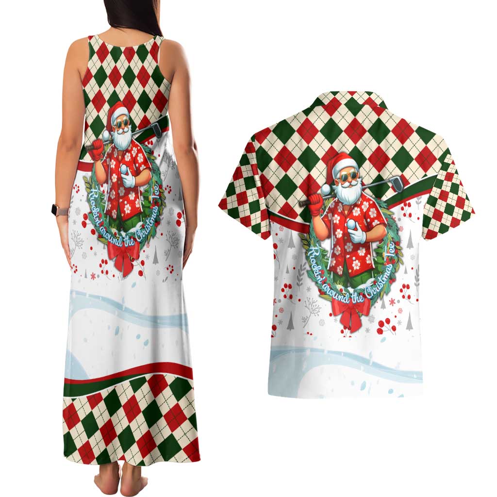 Santa Golf Club Couples Matching Tank Maxi Dress and Hawaiian Shirt Christmas Winter Style - Wonder Print Shop