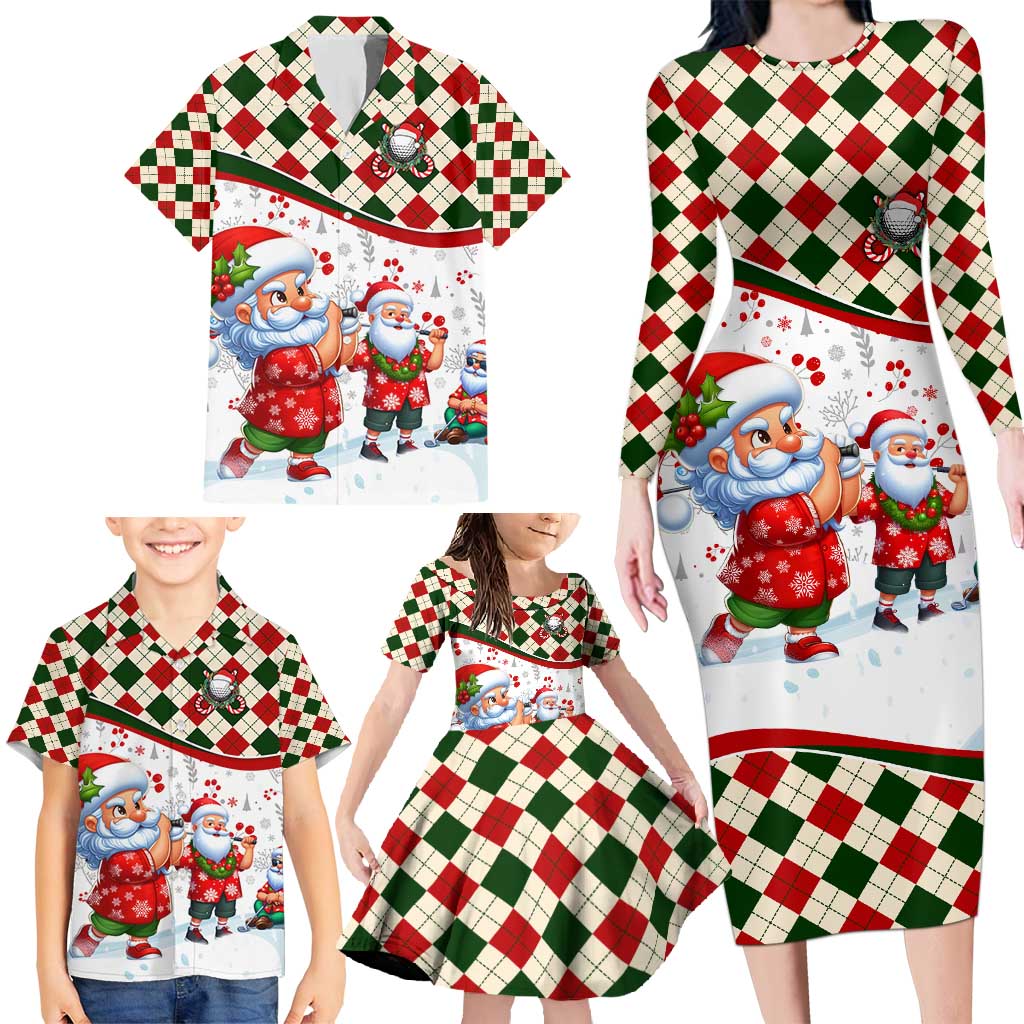 Santa Golf Club Family Matching Long Sleeve Bodycon Dress and Hawaiian Shirt Christmas Winter Style - Wonder Print Shop