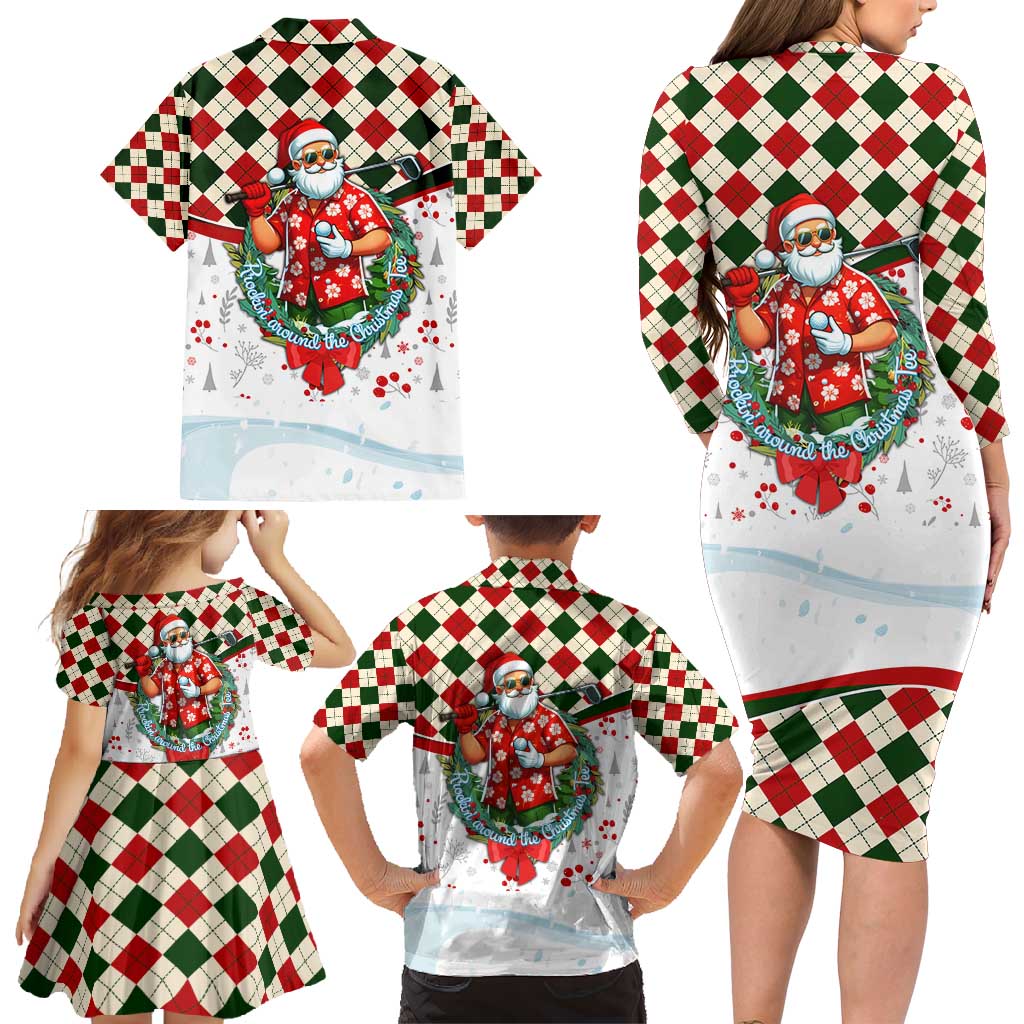 Santa Golf Club Family Matching Long Sleeve Bodycon Dress and Hawaiian Shirt Christmas Winter Style - Wonder Print Shop
