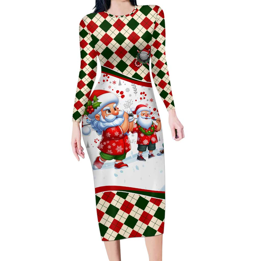 Santa Golf Club Family Matching Long Sleeve Bodycon Dress and Hawaiian Shirt Christmas Winter Style - Wonder Print Shop