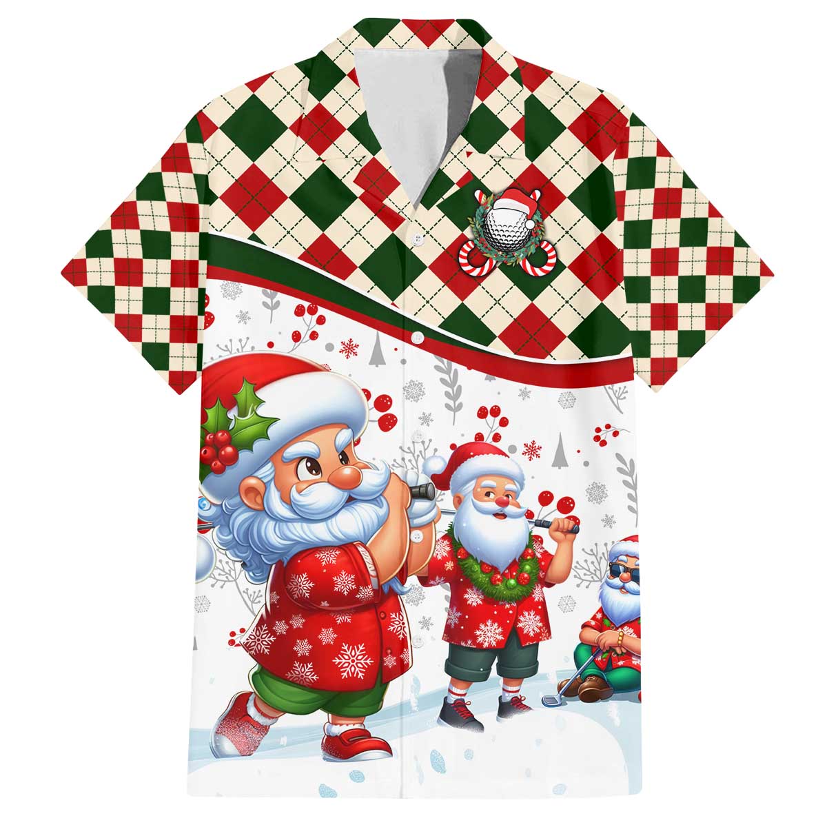 Santa Golf Club Family Matching Off The Shoulder Long Sleeve Dress and Hawaiian Shirt Christmas Winter Style - Wonder Print Shop