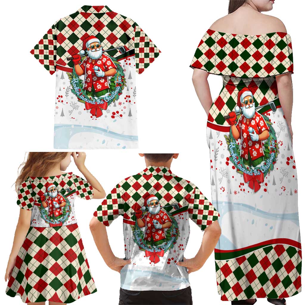 Santa Golf Club Family Matching Off Shoulder Maxi Dress and Hawaiian Shirt Christmas Winter Style - Wonder Print Shop