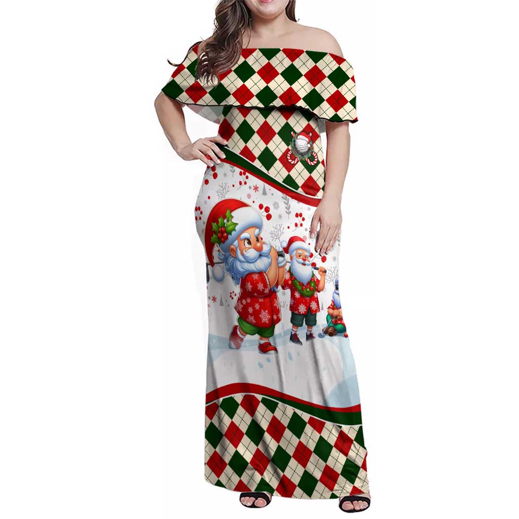 Santa Golf Club Family Matching Off Shoulder Maxi Dress and Hawaiian Shirt Christmas Winter Style - Wonder Print Shop