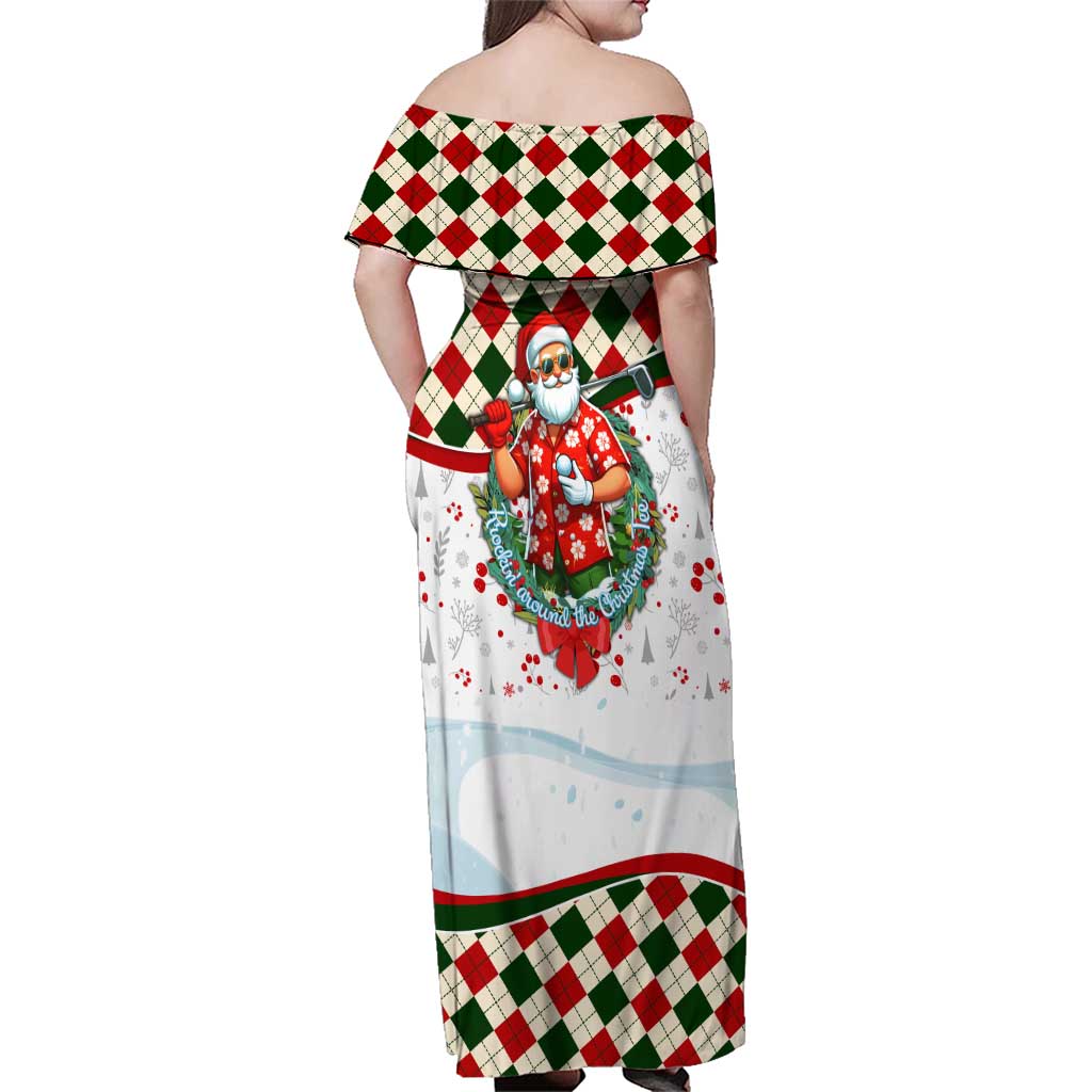 Santa Golf Club Family Matching Off Shoulder Maxi Dress and Hawaiian Shirt Christmas Winter Style - Wonder Print Shop