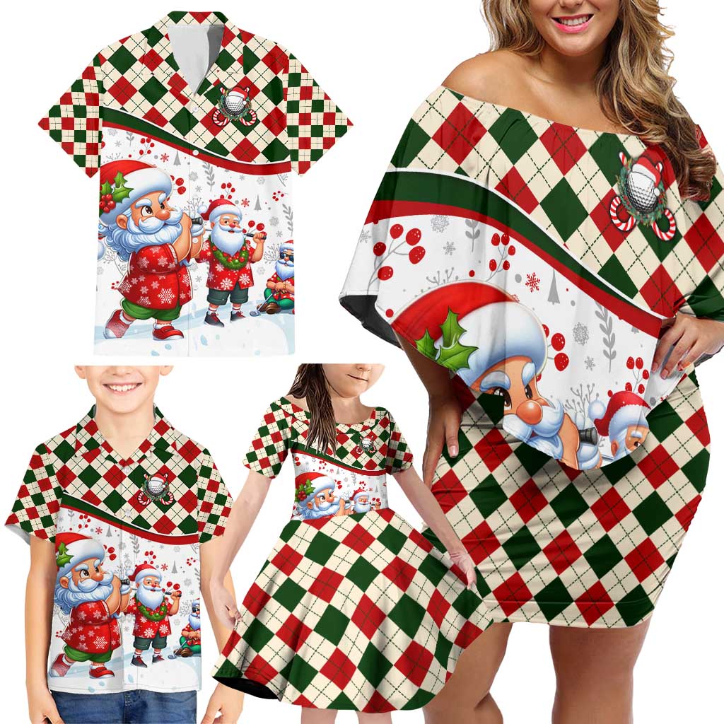 Santa Golf Club Family Matching Off Shoulder Short Dress and Hawaiian Shirt Christmas Winter Style - Wonder Print Shop