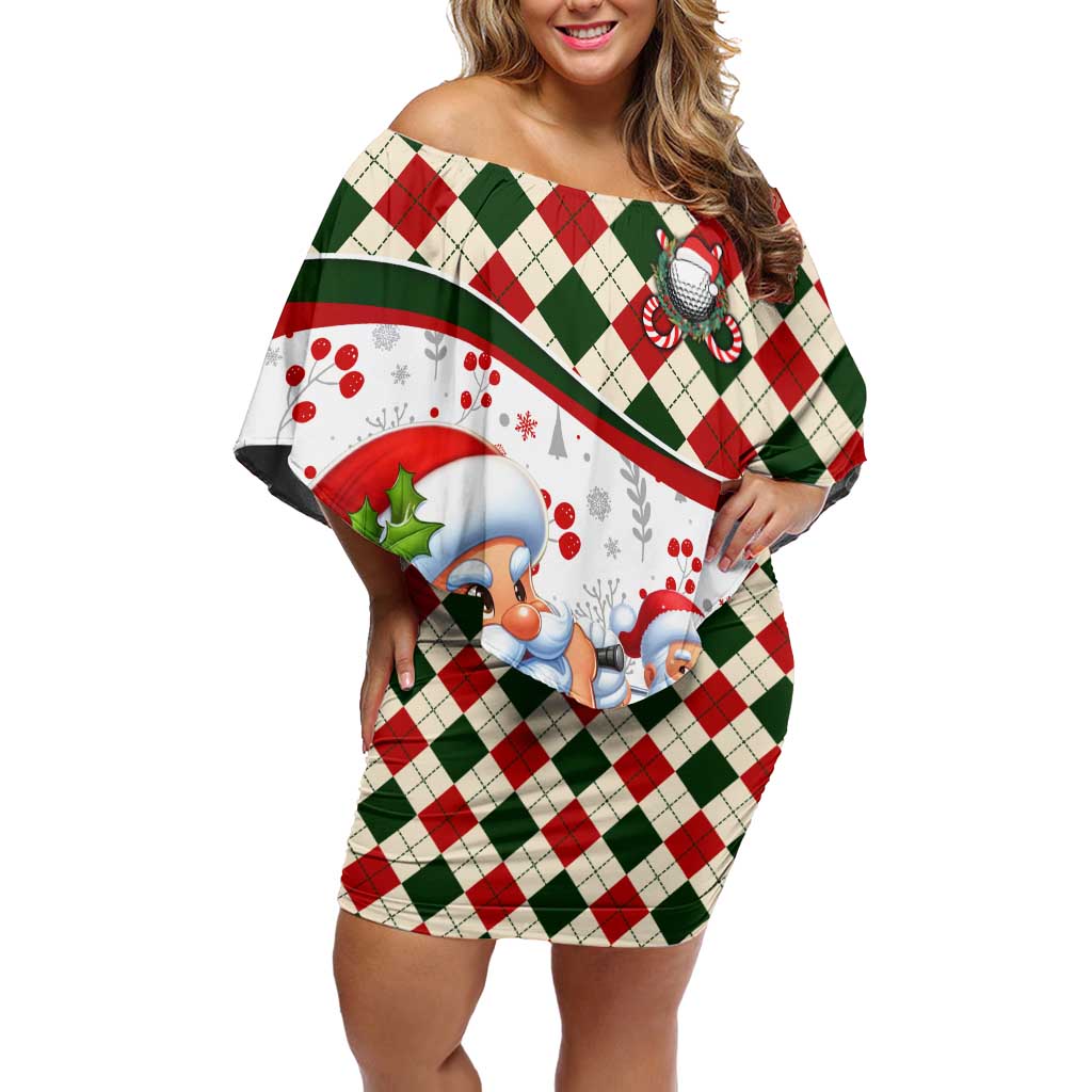 Santa Golf Club Family Matching Off Shoulder Short Dress and Hawaiian Shirt Christmas Winter Style - Wonder Print Shop