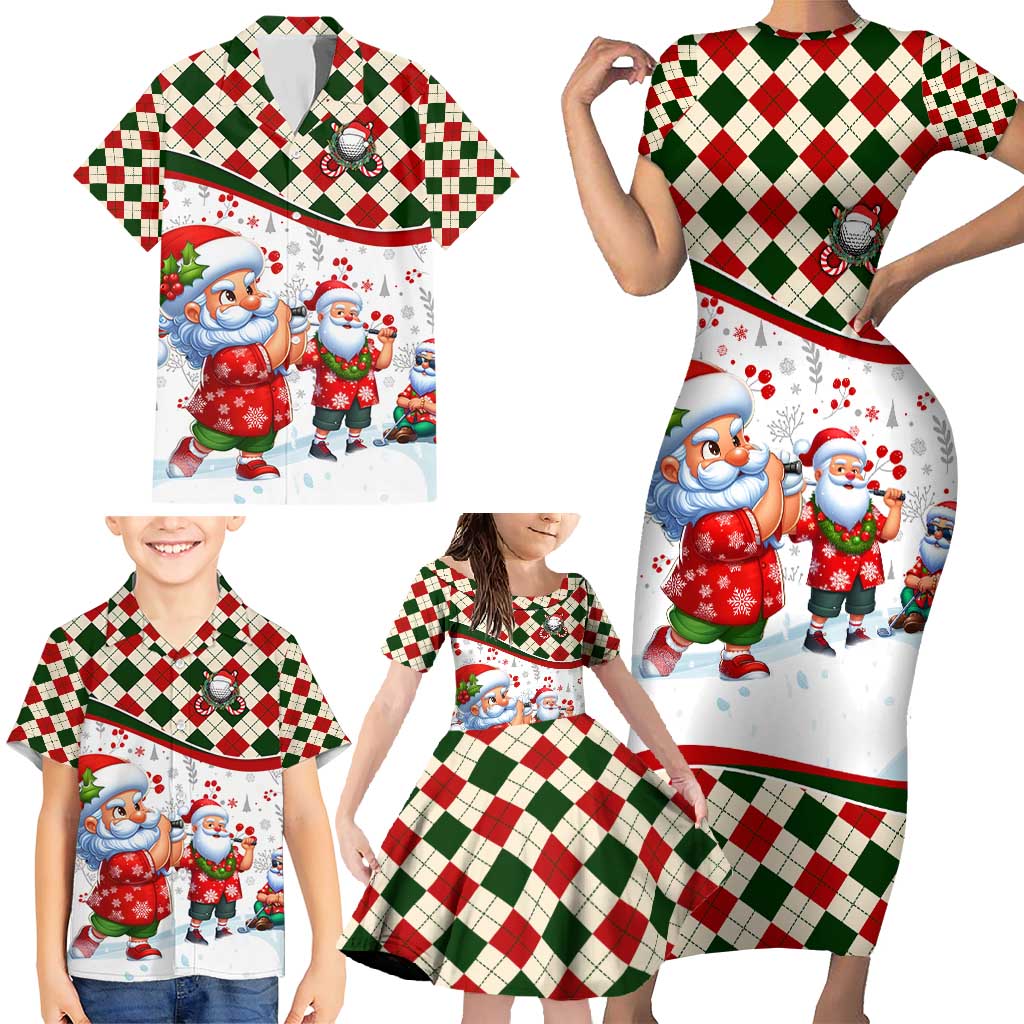 Santa Golf Club Family Matching Short Sleeve Bodycon Dress and Hawaiian Shirt Christmas Winter Style - Wonder Print Shop