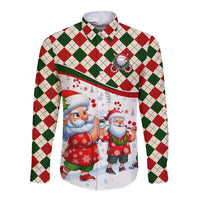Santa Golf Club Long Sleeve Button Shirt Christmas Winter Style - Wonder Print Shop