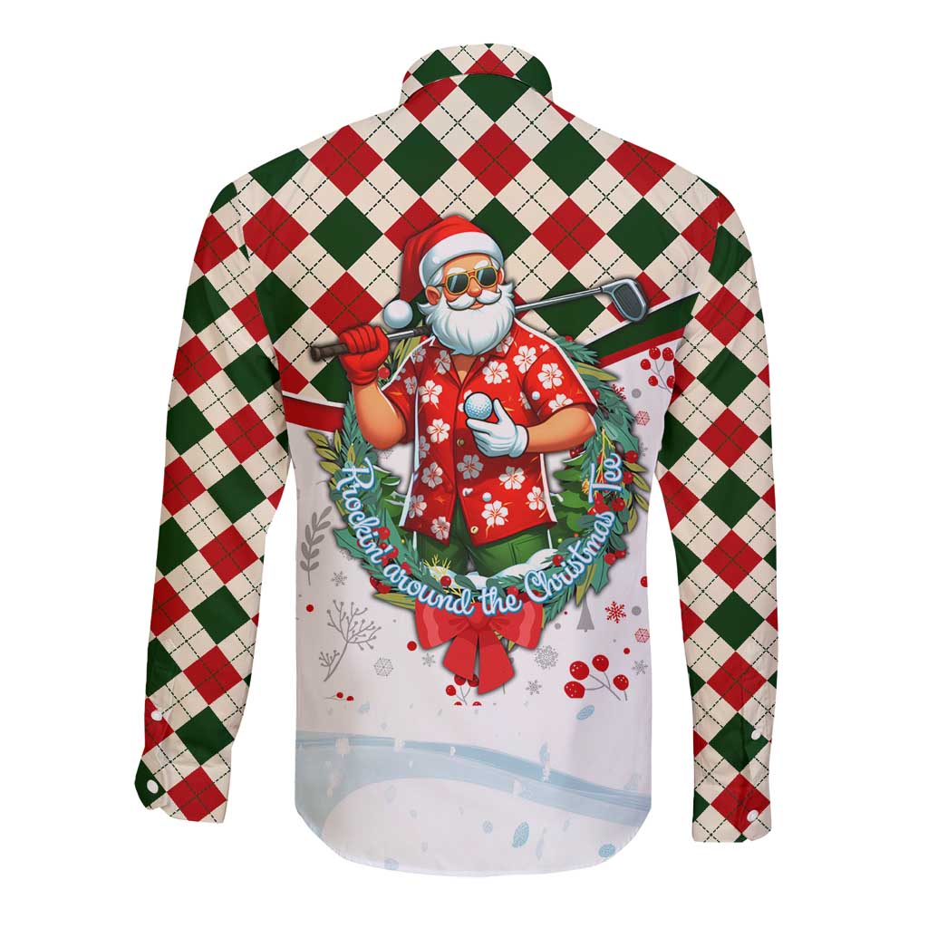 Santa Golf Club Long Sleeve Button Shirt Christmas Winter Style - Wonder Print Shop