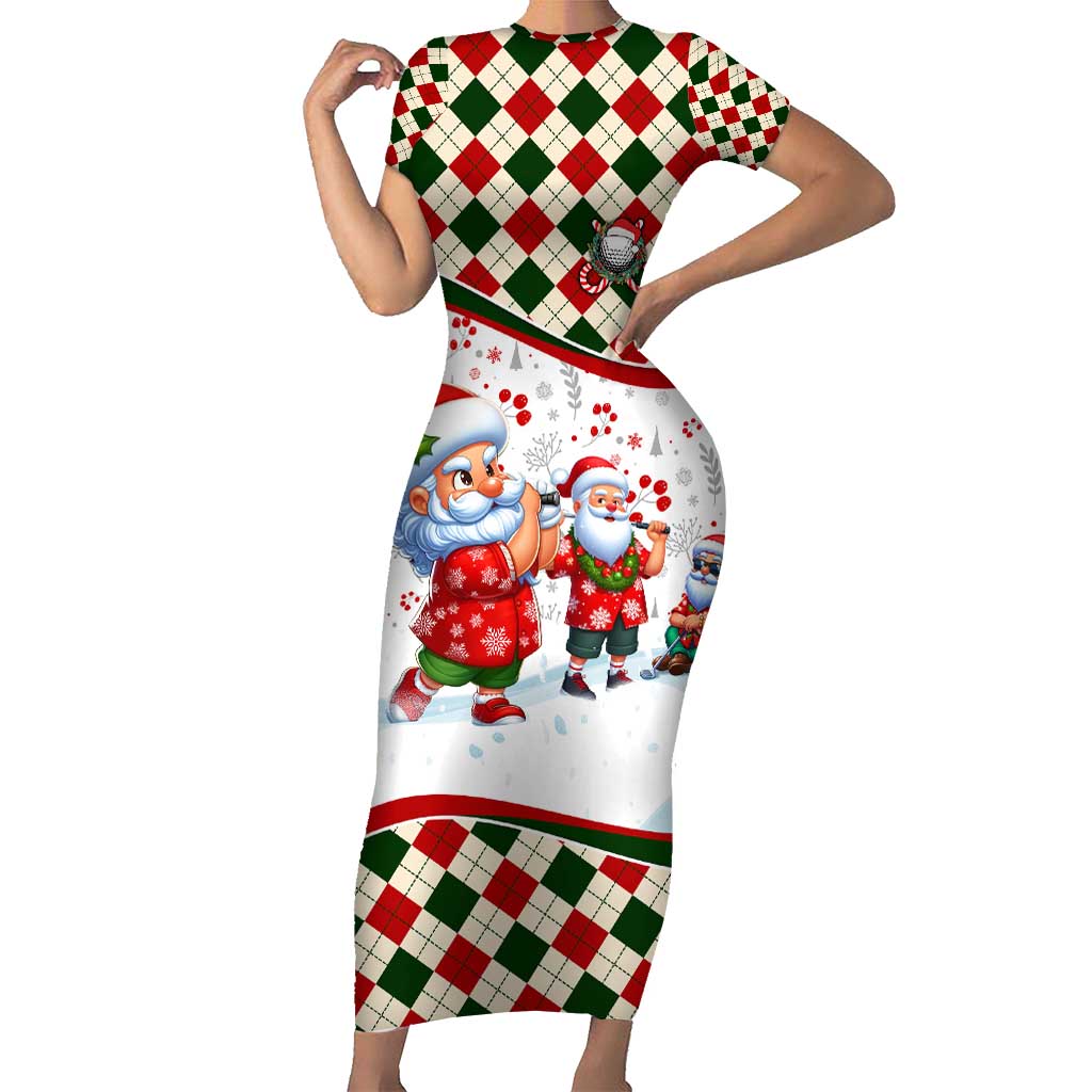 Santa Golf Club Short Sleeve Bodycon Dress Christmas Winter Style - Wonder Print Shop