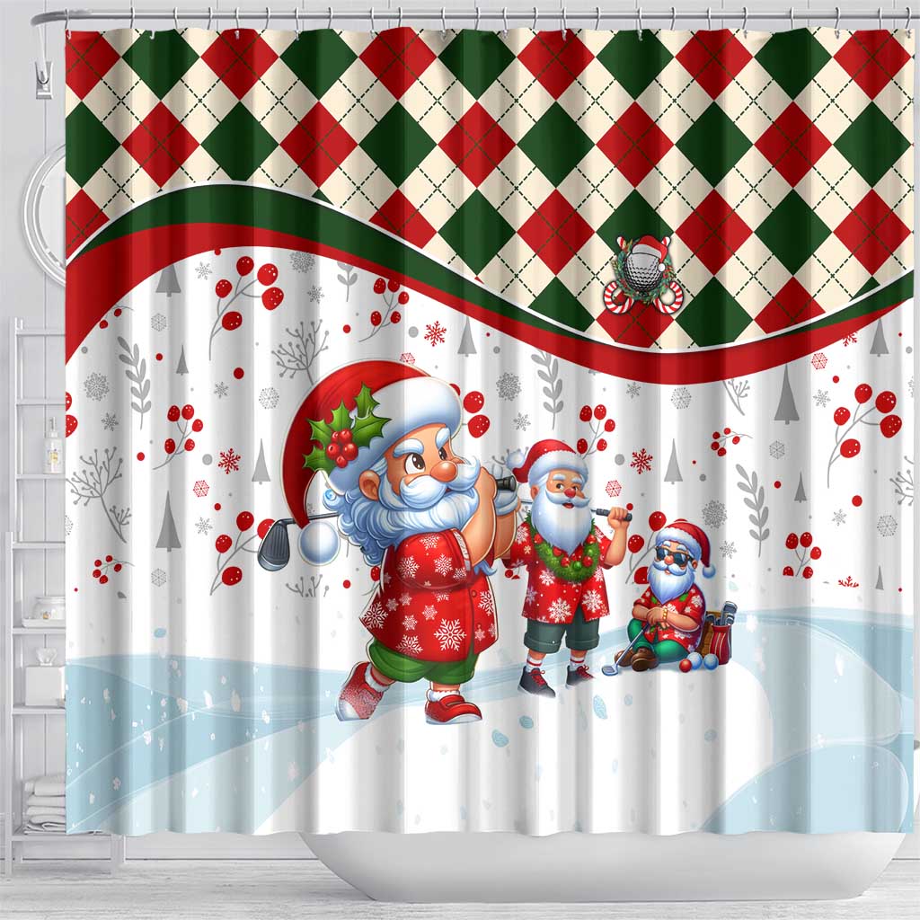 Santa Golf Club Shower Curtain Christmas Winter Style