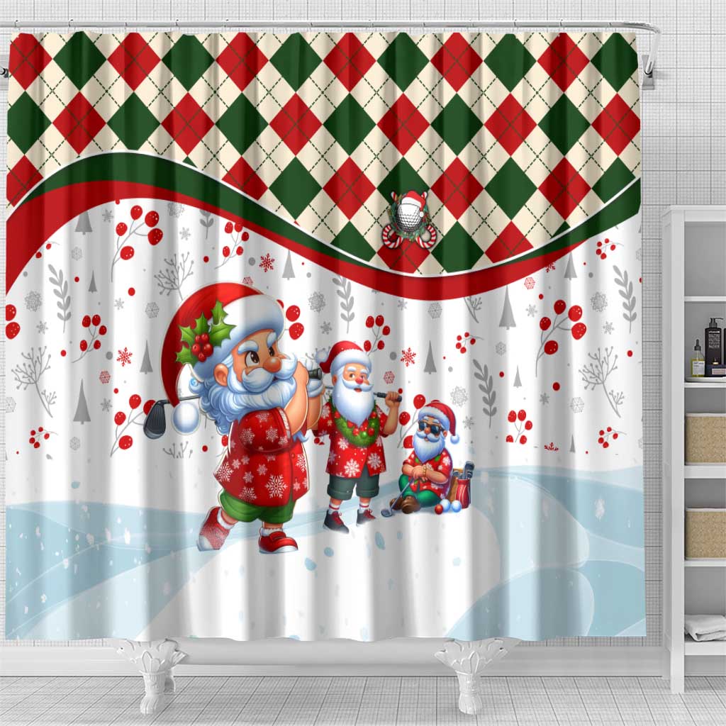 Santa Golf Club Shower Curtain Christmas Winter Style