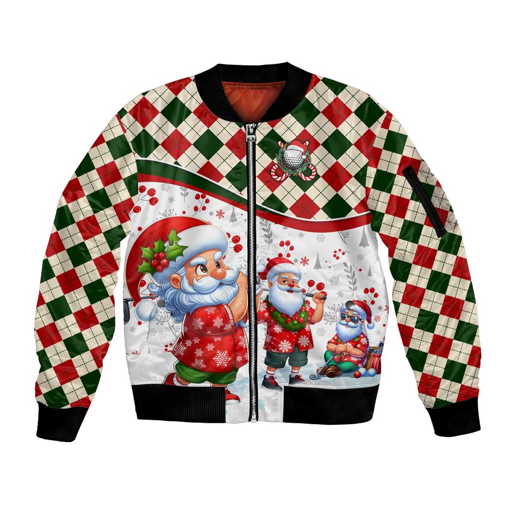 Santa Golf Club Sleeve Zip Bomber Jacket Christmas Winter Style - Wonder Print Shop