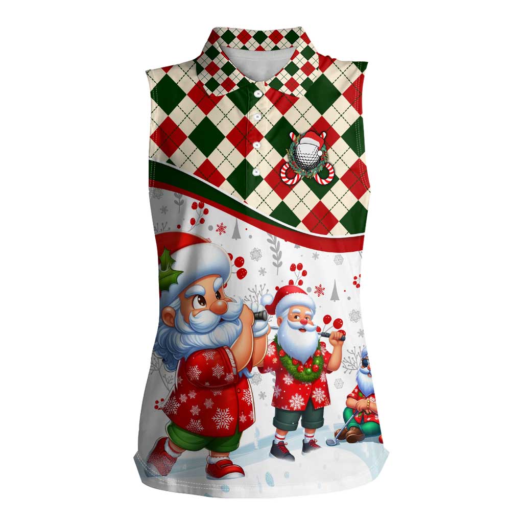 Santa Golf Club Women Sleeveless Polo Shirt Christmas Winter Style - Wonder Print Shop