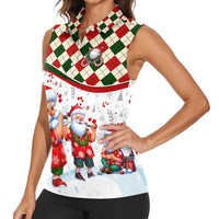 Santa Golf Club Women Sleeveless Polo Shirt Christmas Winter Style - Wonder Print Shop