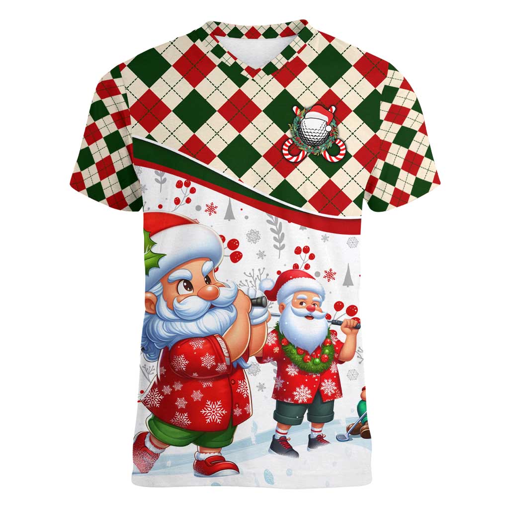 Santa Golf Club Women V-Neck T-Shirt Christmas Winter Style - Wonder Print Shop