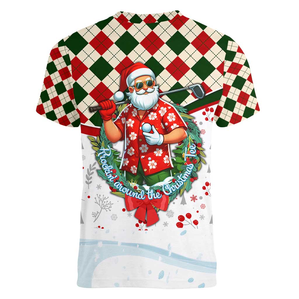Santa Golf Club Women V-Neck T-Shirt Christmas Winter Style - Wonder Print Shop