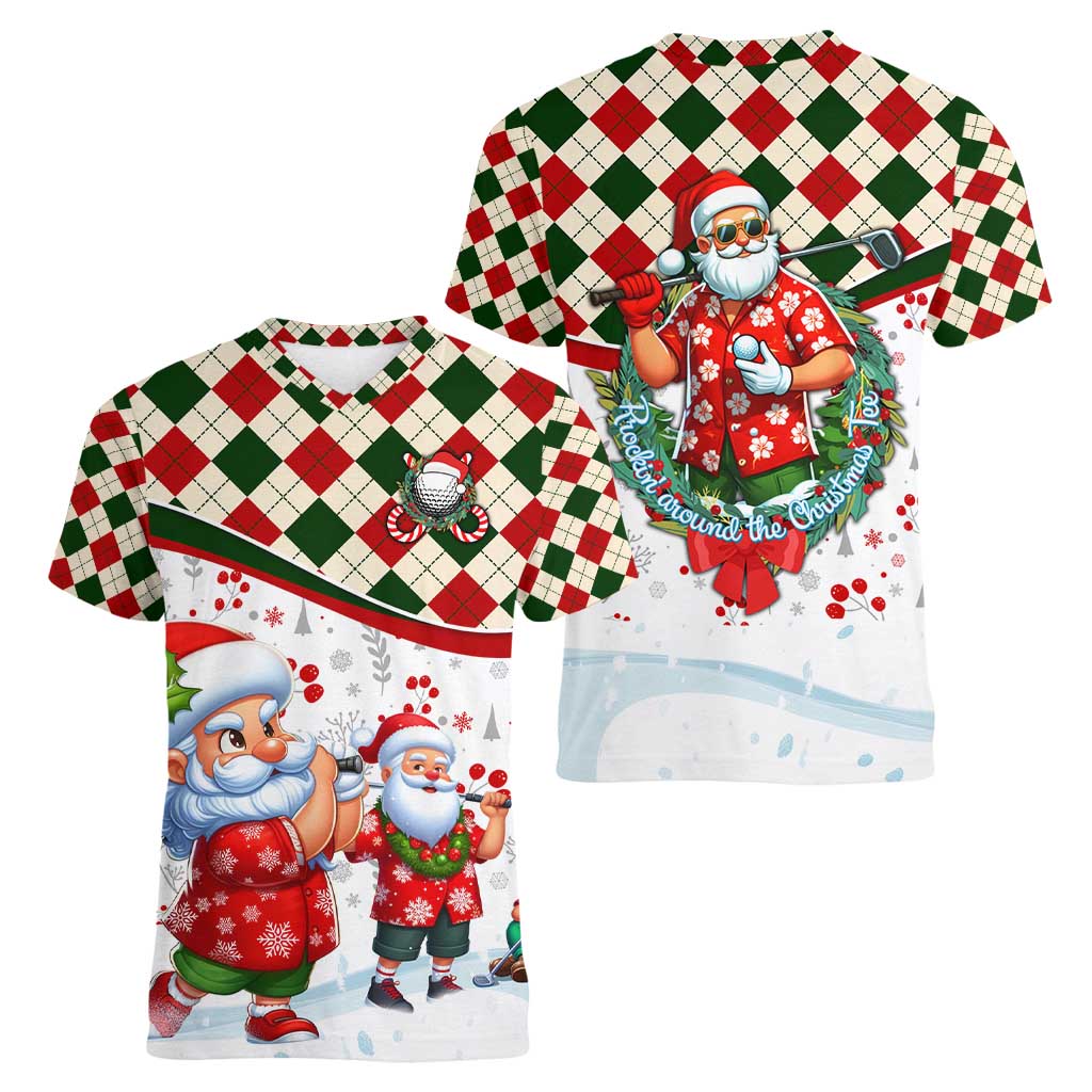 Santa Golf Club Women V-Neck T-Shirt Christmas Winter Style - Wonder Print Shop