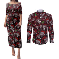 Xmas Skulls Love Christmas Cocktails Couples Matching Puletasi and Long Sleeve Button Shirt - Wonder Print Shop