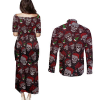 Xmas Skulls Love Christmas Cocktails Couples Matching Puletasi and Long Sleeve Button Shirt - Wonder Print Shop