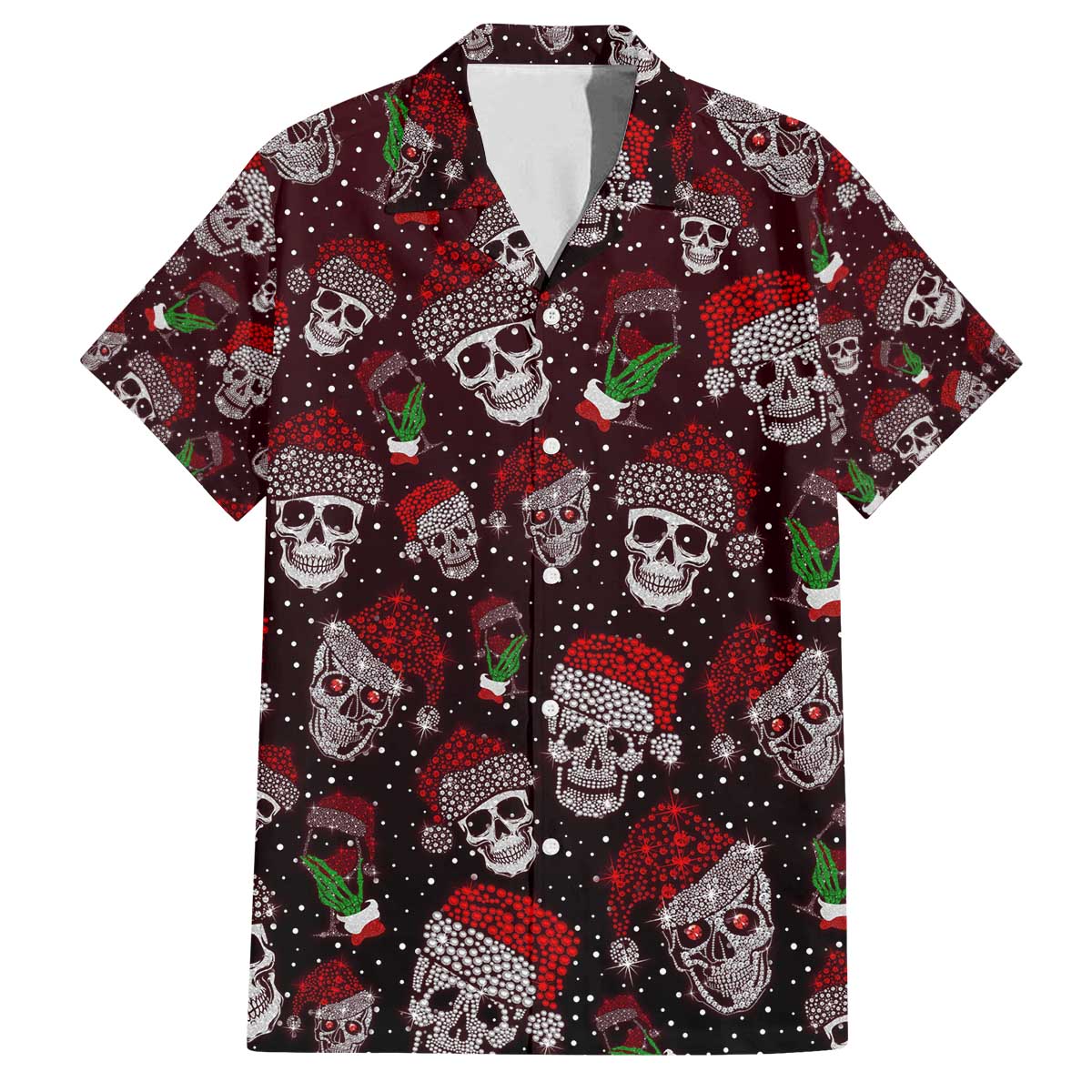 Xmas Skulls Love Christmas Cocktails Family Matching Off The Shoulder Long Sleeve Dress and Hawaiian Shirt - Wonder Print Shop