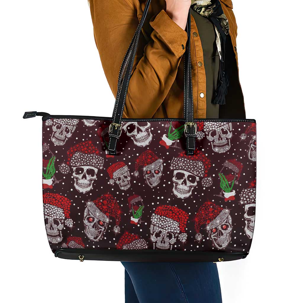 Xmas Skulls Love Christmas Cocktails Leather Tote Bag - Wonder Print Shop