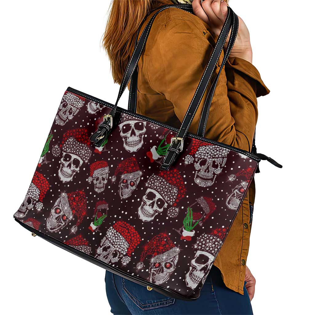 Xmas Skulls Love Christmas Cocktails Leather Tote Bag - Wonder Print Shop