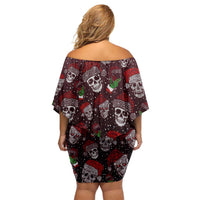 Xmas Skulls Love Christmas Cocktails Off Shoulder Short Dress - Wonder Print Shop