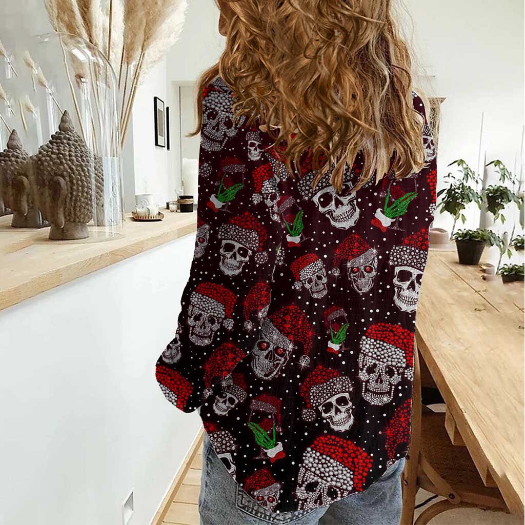 Xmas Skulls Love Christmas Cocktails Women Casual Shirt - Wonder Print Shop