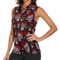 Xmas Skulls Love Christmas Cocktails Women Sleeveless Polo Shirt - Wonder Print Shop
